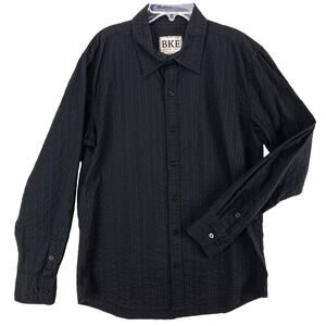 BKE Textured Shirt Men's Large Slim Fit Strech Black Long Sleeve Button Up